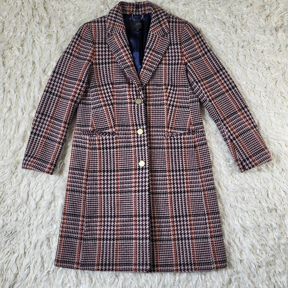 J Crew Single Breasted Topcoat Cabernet Plaid Coat - Size 6 - Picture 2 of 16